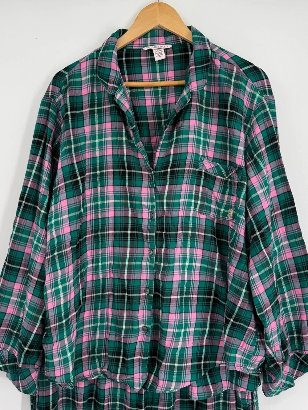 Victoria’s Secret Pajama Set Size 2X Plaid 2 Piece Women’s Button Up Flannel